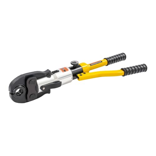 HUOMMGS Hydraulische Crimpzange Professionell 10 T Hydraulikzange 60mm Hydraulische Presszange mit 5 M Formen Matrizen Hohe Qualität Kabelschuhzange Manuelle Crimpzange für Kupferrohre (Gelb) von HUOMMGS