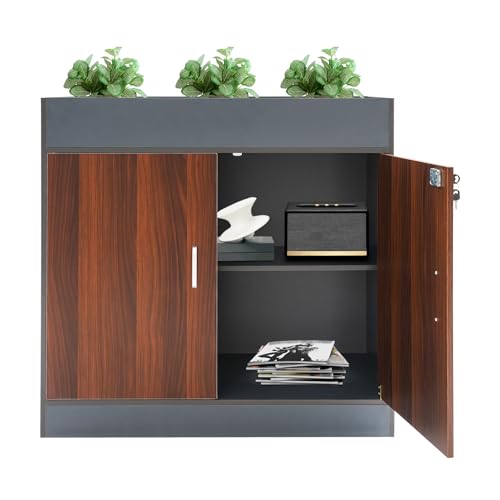 HUOMMGS Kleiner Aktenschrank Abschließbar Büroschrank 3 Schicht Gartenschrank mit 2 Türen Bodenmontage Outdoorschrank mit 2 Schlüssel Aufbewahrungsschrank Beistellschrank 80x40x80cm (Eichenfarbe) von HUOMMGS