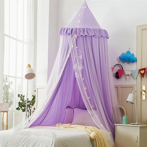 HUOQOU Prinzessin Nettes Bett Baldachin für Kinder Baldachin für Mädchen Bett Bettwäsche Mädchen Zimmer Baldachin Bett Spielen Zelt Hängende Leseecke Baldachin Haus Dekor (Lila/Weiß) von HUOQOU