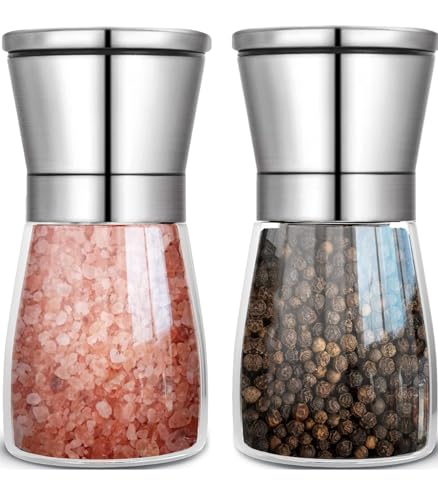 Salz und Pfeffermühle 2er-Set, Edelstahl Gewürzmühle mit einstellbarer keramischer Mühle, Chilli Mühle, Nachfüll Salzmühle Salz und Pfeffermühle 2er-Set, Edelstahl Gewürzmühle mit einstellbarer keramischer Mühle, Chilli Mühle, Nachfüll Salzmühle von HUPECHAM