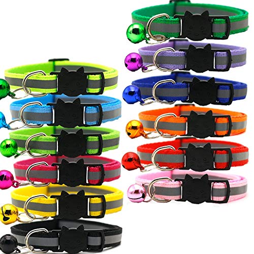 HUPYOMLER Reflektierende Halsbänder, Schnellverschluss-Schnalle mit Glöckchen, verstellbar, 19–32 cm (12 Farben), 12 Stück von HUPYOMLER