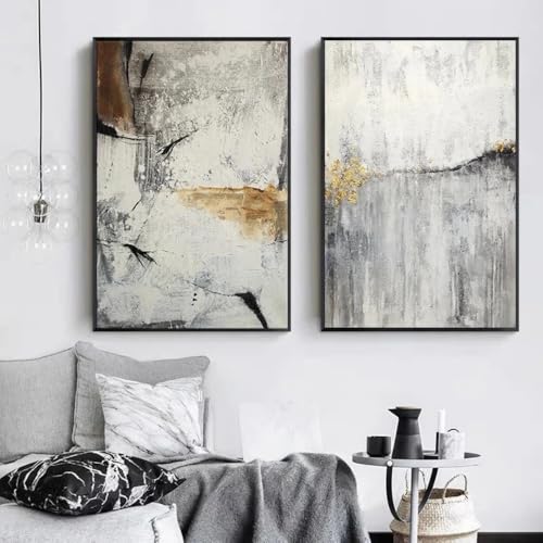 HURCP 2 stücke abstrakte Gold Linie Nordic Grey Marmor Drucke Wandkunst Achat Malerei Bilder für Wohnzimmer Dekor Leinwand Poster und Drucke, A4 (21X30CM) von HURCP