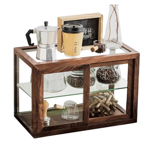 HURDCAT Aufbewahrungsschrank for die Arbeitsplatte, doppelschichtige Vitrine aus klarem Glas, Vitrine aus Holz for Sammlerstücke, for Wohnzimmer, Bäckereien, Cafés, Büros von HURDCAT