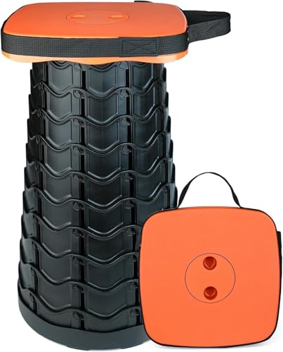 HURDCAT Verbesserter Faltbarer Hocker, strapazierfähig, 259 kg Tragkraft, tragbarer Klappstuhl for Erwachsene, Campinghocker, Stabiler Faltbarer Hocker (Orange) von HURDCAT