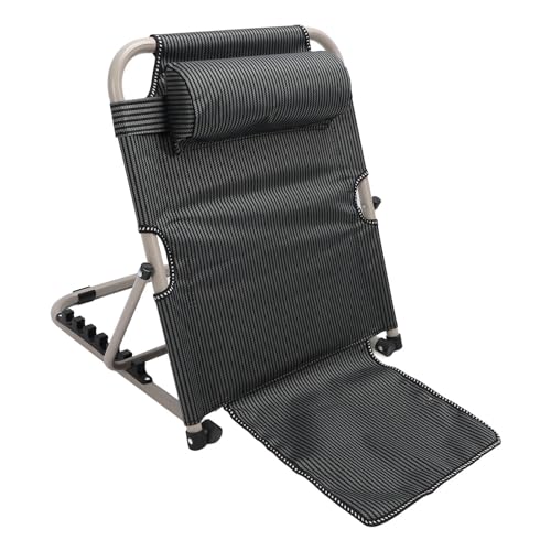 HURRISE Hebebett-Rückenlehne mit Verstellbarem Kissen, 6-stufige Neigbare Liege für ältere Schwangere Frauen, Edelstahlrohr, Tragbar für Schlafzimmer, Sofa, Schlafsaal (Blauer Streifen) von HURRISE