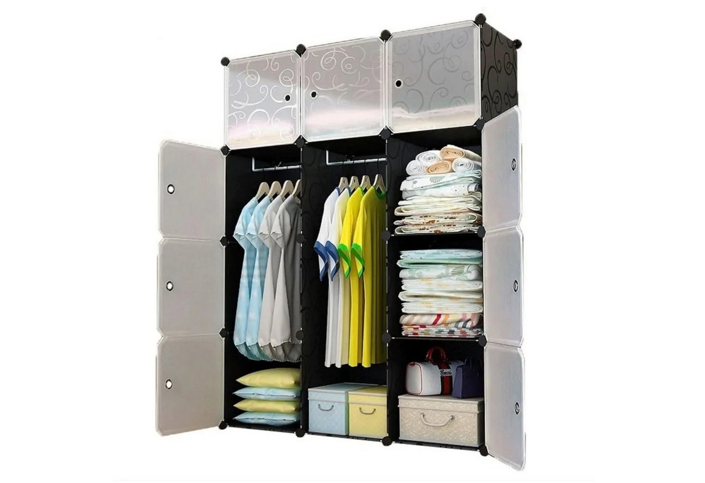 HURTNET Kleiderschrank Modularer Schrank 12 Fächern Kleiderschrank Schuhschrank Regal Schwarz (Aufbewahrungsregal-Set für Kleidung, Schuhe, Spielzeug, Modulares Schranksystem mit 12 Fächern und Türen) Vielseitig kombinierbar, modular erweiterbar HURTNET Kleiderschrank Modularer Schrank 12 Fächern Kleiderschrank Schuhschrank Regal Schwarz (Aufbewahrungsregal-Set für Kleidung, Schuhe, Spielzeug, Modulares Schranksystem mit 12 Fächern und Türen) Vielseitig kombinierbar, modular erweiterbar von HURTNET