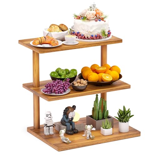 HURZMORO 3 Tier Serviertablett und Platten, hölzerne dreistöckige Vorspeise Serviertablett, Party Tabletts und Platten, 3 Tiered Tray Desert Stand, Lebensmittel-Stände für Display Party von HURZMORO