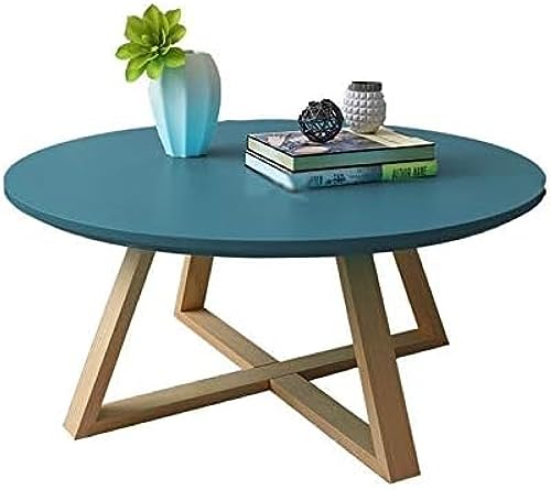 Nordischer Couchtisch, Runder Holztisch, Wohnzimmer, Hotel, Sofa, Beistelltisch, Stabil, Leicht Zu Reinigen, Niedriger Tisch, 50 Cm/60 cm,Blau,50 * 50 * 45CM,Pleasant63 von HUSANDEG