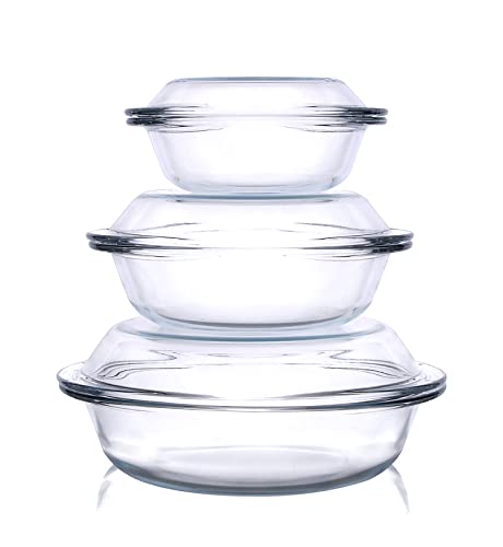 HUSANMP Set 6 Stücke Rund Auflaufform aus Gehärtetem Glas Set, 0,5L+ 1L+1,8L Glas Backform mit Deckel für Backofen, Gefrierschrank und spülmaschinenfest HUSANMP Set 6 Stücke Rund Auflaufform aus Gehärtetem Glas Set, 0,5L+ 1L+1,8L Glas Backform mit Deckel für Backofen, Gefrierschrank und spülmaschinenfest von HUSANMP