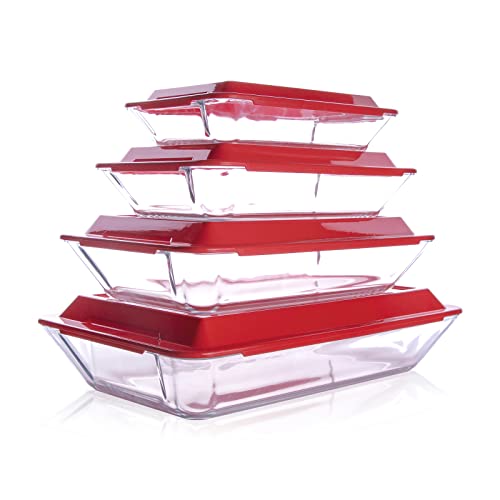 HUSANMP Set 8 teiliges Temperiert Glas Auflaufform mit Deckel, Rechteckig Glas Backformen Set Ofenform aus Glas für Ofen, Gefrierschrank und Spülmaschinenfest (1L+1.5L+2.5L+3.8L) von HUSANMP