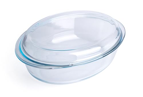 Ovale Auflaufform aus gehärtetem Glas, Auflaufform aus gehärtetem Glas mit Glasdeckel. Backofen, Gefrierschrank und spülmaschinenfest - 5 Liter von HUSANMP