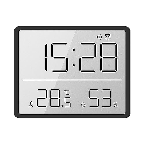 HUSHUI Digitaler Wecker, Elektronische Uhr mit Temperatur-, Luftfeuchtigkeits- und Zeitanzeige, LCD-Wanduhr Schlafzimmer, Heimbüro (Schwarz) von HUSHUI