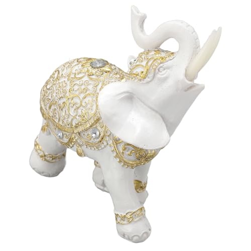 HUSHUI Elefantstatue, Weißes Harz Lucky Elephant Skulptur mit Realistisch (M 300 ml 6,8x9.3cm / 2,7x3.7in) von HUSHUI