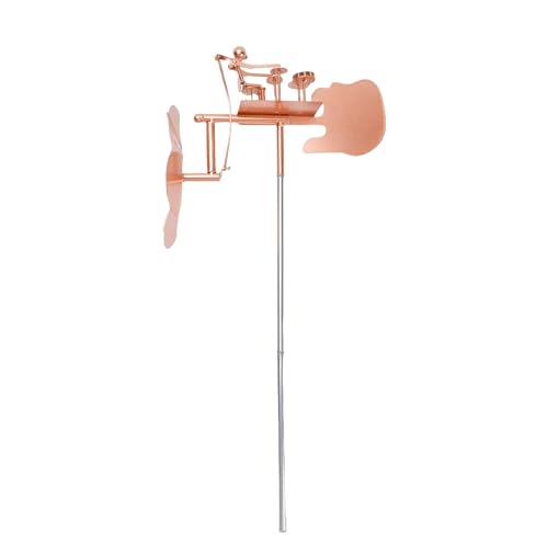 HUSHUI Handgefertigter Schlagzeuger Windmil Einzigartiger Vintage Industrieästhetik Metall Wind Spinner für Patio Lawn Garden Terrace (Rosa Gold) von HUSHUI