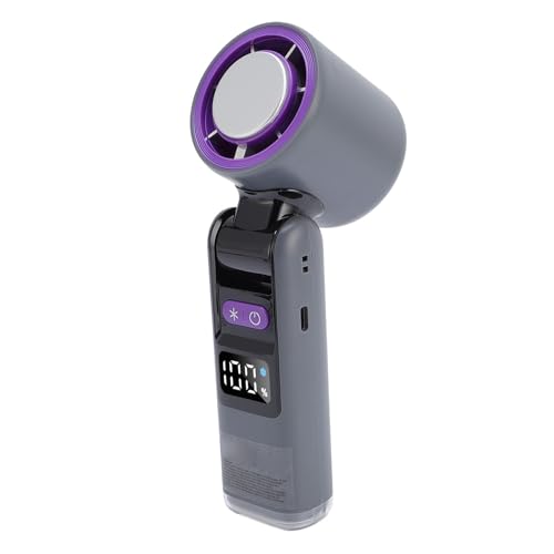 HUSHUI Handheld -Lüfter, 5 -Gang -Pegel Digitale Display Hochgeschwindigkeit Turbinen -Eiskühlung Tragbarer Faltbarer Lüfter mit Licht, für Reisen Im Freien Im Freien (Grau) von HUSHUI