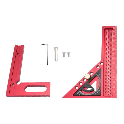HUSHUI Multi-Winkel-Messungsranda 0-180 ° Einstellbares Aluminiumlegierung Anodierte Finish Messung Miterndreieck Lineal für Holzbearbeitung (Rot und Schwarz) von HUSHUI