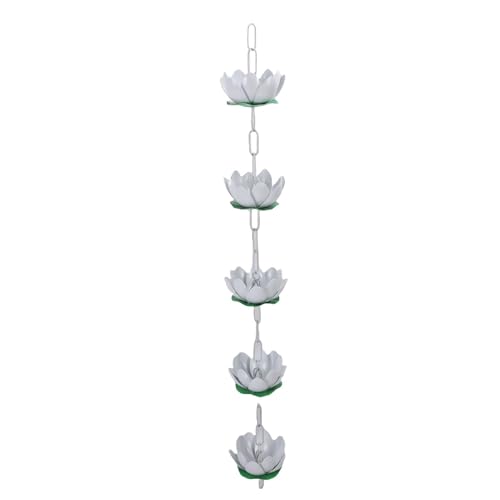 HUSHUI Regenkette Außerhalb der Rinne Rinnen Regenwasser Aluminiumfänger mit Haken 5 Blumen für Traufe weiß 110 cm von HUSHUI