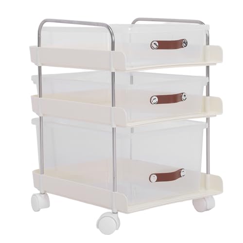 HUSHUI Rolling Utility Cart mit Schubladen PP Clear Mobile Utility Storage Cart mit Abschließbaren Rädern für Schlafzimmer Wohnzimmer Büro (3 Tier (1 hoch 2 niedrig)) von HUSHUI