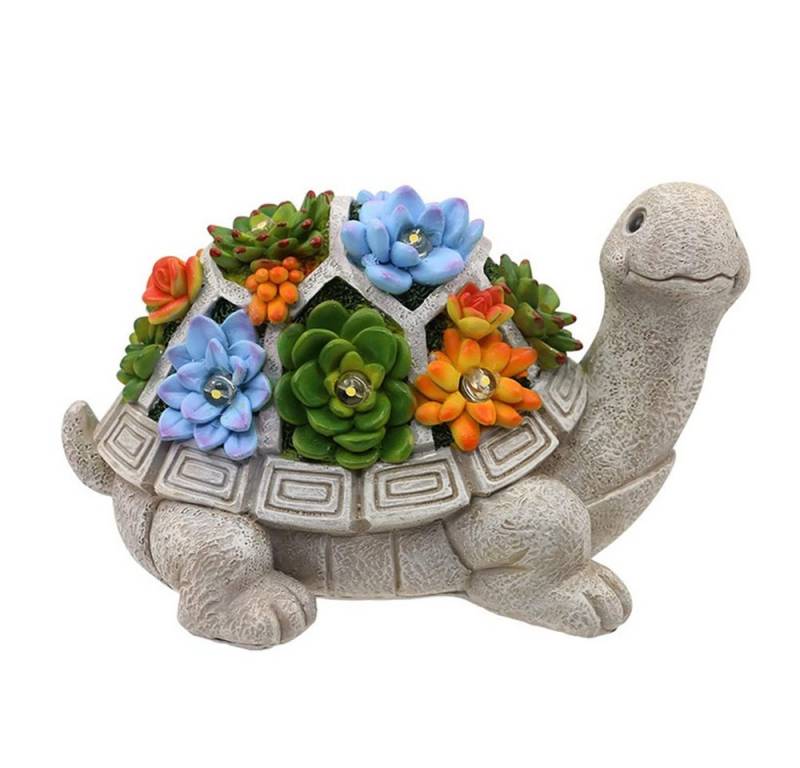 HUSK'SWARE LED Solarleuchte Solarbetriebene Schildkröte Gartenfigur mit LED-Licht, Schildkröte, LED fest integriert, Liebevoll gestaltete Sukkulenten-Deko von HUSK'SWARE