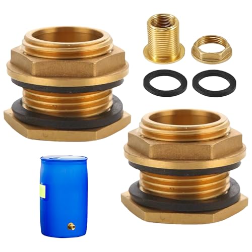 2 Stück Regentonnendurchführung, Fassdurchführung 1/2 Zoll (17mm) Innengewinde 3-Teilig Messing Tankdurchführung mit 2 Gummidichtungen für Wasserhähne Wassertonnen Wassertanks von HUSOUE