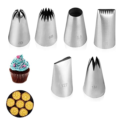 Spritztüllen 6 Stück 304 Edelstahl Tüllen Wiederverwendbarer Spritztüllen Blumen Set Kuchen Dekorieren Tipps für Zuckerguss Spritzgebäck und Dekorieren Cakes Muffins DIY von HUSOUE