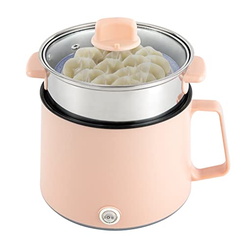 1.7L Elektrischer Hot Pot Topf, Multifunktions Elektro Kochtopf mit Dampfgarer Warmhaltefunktion Antihaft Hot Topf Kocher Reisekocher für Home Office Dorm (Rosa) von HUSPOO