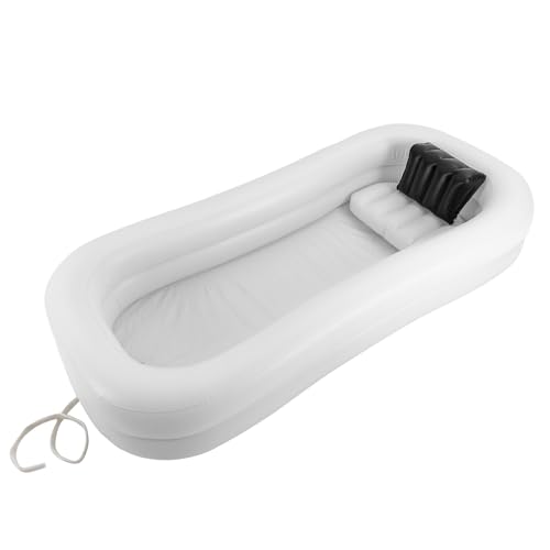 Aufblasbare Faltbare Badewanne - 10L Medizinische PVC Duschbadewanne Set mit Luftpumpe, 220 * 100 * 38 cm, Bettlägerig Tragbares Duschsystem Am Bett für Behinderte, ältere Menschen von HUSPOO