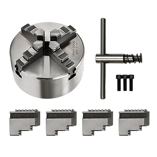 Drechselfutter - 4-Backenfutter Spannfutter, K12-125mm Selbstzentrierendes Drehfutter Set, 4-Backen-Spannfutter Werkzeugmaschine für CNC Drehmaschine DIY Gravur- / Fräsmaschine von HUSPOO