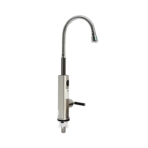 Elektrische Wasserhähne mit tanklosem Wassererhitzer, 3200 W Instant Warmwasser mit flexiblem Auslauf, Campingarmatur 360° schwenkbar für Wohnwagen [Energieklasse A] (Silber, BWF-KM14VR30) von HUSPOO