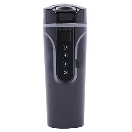 HUSPOO 12V 450ML Auto Heizbecher Auto-elektrische mit LED Zeigt Edelstahl Reise-Erhitzungsschale Auto-Kaffeetasse-Heizung (Schwarz) von HUSPOO