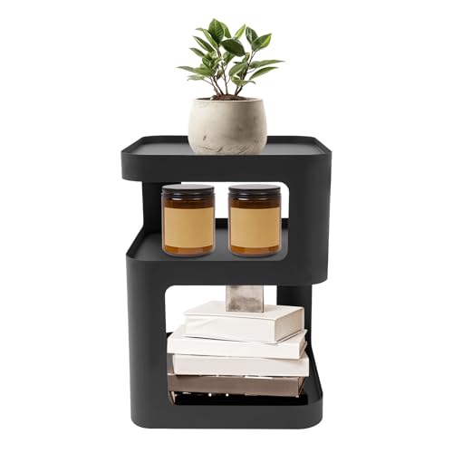 HUSPOO Beistelltische 3 Stufen - Moderner Nachttisch Quadrat 40 X 40 X 55 cm, Freistehend Accent Nachtschrank für Wohnzimmer, Schlafzimmer, kein Zusammenbau Erforderlich (Schwarz) von HUSPOO