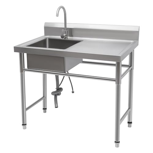 HUSPOO Edelstahl Spültisch 1 Becken Küchenspüle Spülbecken Freistehende mit 1 Waschbecken Links Spüle für Reinigung von Geschirr Töpfen Pfannen 100 x 60 x 93CM von HUSPOO