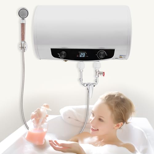 HUSPOO Elektrische Durchlauferhitzer, 30 L Warmwasserspeicher Dusche Boiler, Horizontal Elektrospeicher Warmwasserspeicher Boiler, 220V 2KW Wasserboiler mit Duscheinheit und Schlauch, 25-75°C von HUSPOO