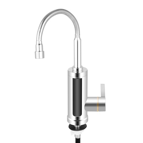 HUSPOO Elektrische Wasserhahn mit Durchlauferhitzer, 360° Drehbarer LED Armatur mit Sofortiger Warmwasserbereiter, Durchlauferhitzer Warmwasserhahn für Wohwagen, Garten, Küche, Bad, 3000W 220V von HUSPOO