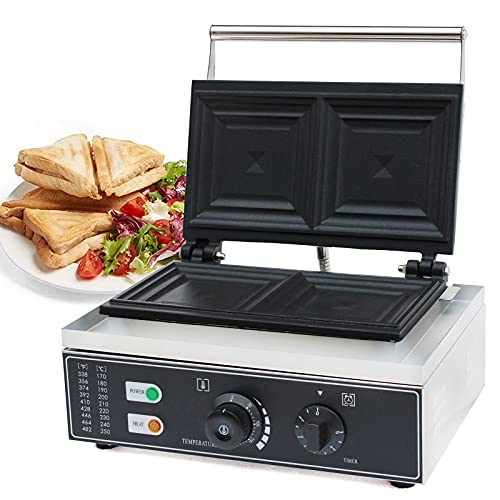 HUSPOO Gewerbliche Sandwich-Maschine 1500W, Doppelte Grillplatten 15x15cm – 5 Min Timer, 50-300°C für Cafés & Bäckereien von HUSPOO