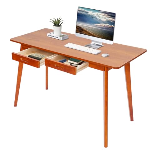 HUSPOO Holz-Schreibtisch mit 2 Schubladen, Vielseitiger Kleiner Computertisch, 120x55x74cm, Moderner Arbeitstisch für Homeoffice Büro Kinderzimmer (Walnussfarbe) von HUSPOO