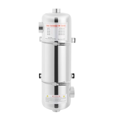 Pool Wärmetauscher - 60Kw Edelstahl Schwimmmbadwärmetauscher | 250 L/Min Poolwasserdurchfluss | 30L/Min Heißwasserfluss | 480 * 130 mm (L*Φ) | Pool-Heizung für Poolsystem von HUSPOO