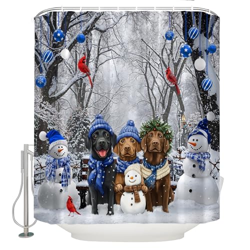 Duschvorhang, Motiv: Winter, Weihnachten, Hund, Schneemann, lustig, blaue Hunde, Schneeflocke, Weihnachtsbaum, Bälle, niedliches Tier, rustikales Bauernhaus, Winterurlaub, Frohes neues Jahr Duschvorhang, Motiv: Winter, Weihnachten, Hund, Schneemann, lustig, blaue Hunde, Schneeflocke, Weihnachtsbaum, Bälle, niedliches Tier, rustikales Bauernhaus, Winterurlaub, Frohes neues Jahr von HUSPWP