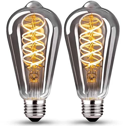 Edison Vintage Glühbirne, E27 LED Vintage Dimmbar 4W ST64, E27 LED Warmweiss 2400K Retro Glühbirne Ideal für Nostalgie und Retro Beleuchtung - Rauchgraues Glas - 2 Stück von HUSTUNG