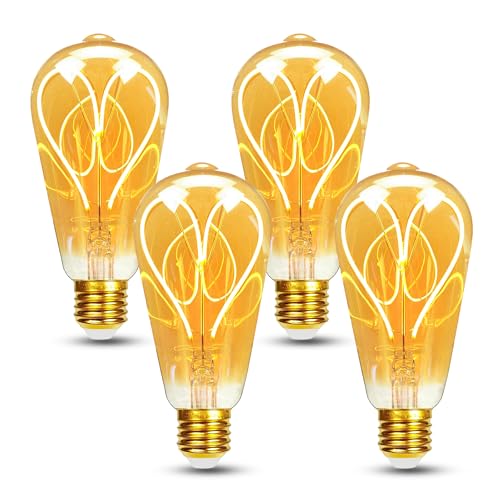 Edison Vintage Glühbirne, E27 LED Vintage Dimmbar 4W ST64, E27 LED Warmweiss 2700K Retro Glühbirne Ideal für Nostalgie und Retro Beleuchtung - Bernstein Glas - LOVE - 4 Stück von HUSTUNG