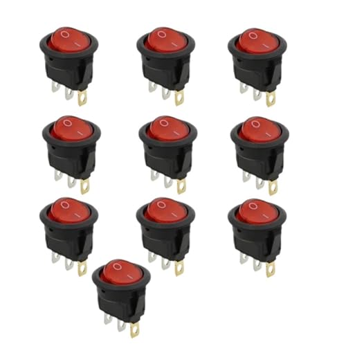 10Pcs KCD1 12V 20A / 220v 10A ON/OFF 20mm Round Rocker Switch LED illuminated Car Dashboard Dash Boat Van With light(Red,AC 220V) von HUSXWKDQP