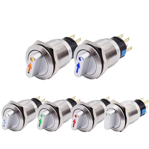 19mm 2 3 position Metal Selector Rotary Switch Latching Push Button Switch SPDT with 12V LED Illuminated Switch 1NO1NC ON OFF(No LED,2NO2NC_12-24V) von HUSXWKDQP