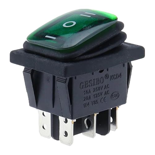 KCD4-203 Heavy Duty 16A 250VAC 30x22 Waterproof Rocker Switch 6pin DPDT ON OFF ON 12V 220V Red Green LED Light Rocker Switch(Black,12V) von HUSXWKDQP