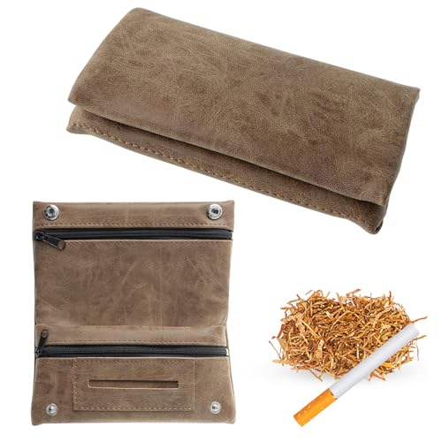 Tabaktasche Drehertasche, 15.5×5.5cm Mehrschichtig Tragbar Tabakbeutel, Tabakbeutel für Drehtabak, Drehtabak Tasche, Allzweck Tabaktasche (Braun) von HUTHUHNHN