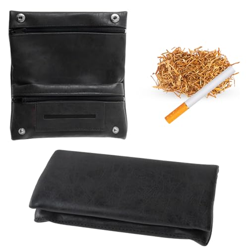 Tabaktasche Drehertasche, 15.5×5.5cm Mehrschichtig Tragbar Tabakbeutel, Tabakbeutel für Drehtabak, Drehtabak Tasche, Allzweck Tabaktasche (Schwarz) von HUTHUHNHN