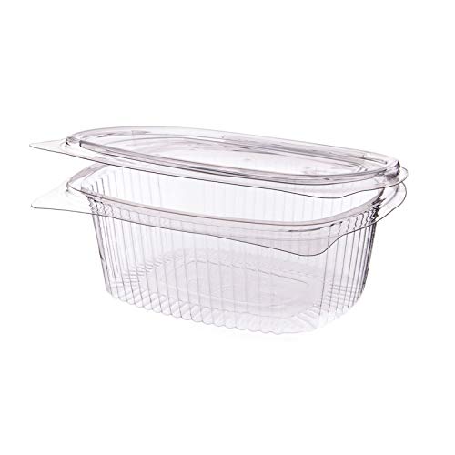 HUTNER 300 x Salatschale transparent oval 1.000 ml | Feinkostbecher XXL To-Go | mit Klappdeckel von HUTNER
