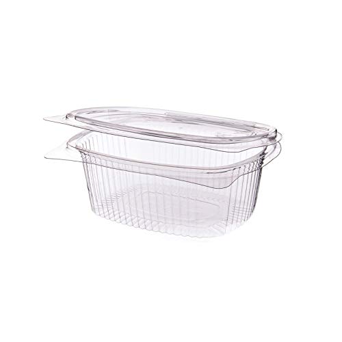HUTNER 400 x Salatschale transparent oval 500 ml | Feinkostbecher XL To-Go | mit Klappdeckel von HUTNER