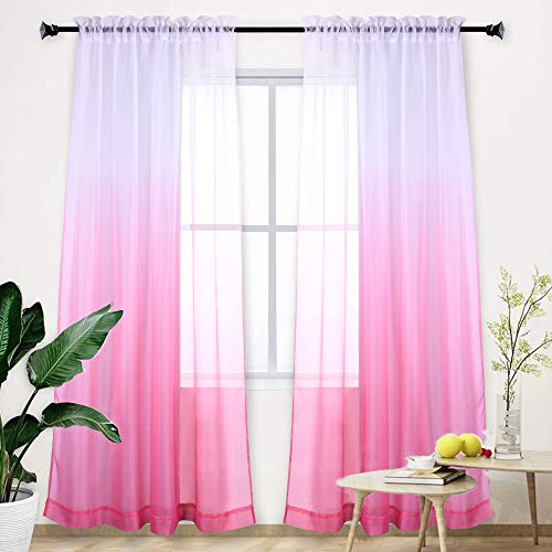 Durchscheinender Vorhang für kleine Mädchen Kinderzimmer Schlafzimmer Ombre Farbverlauf Fenster Panel für Prinzessin Teenage Tochter Schrank Vorhang Vorhang für Hochzeit Party Dekoration 213 cm rosa von HUTO