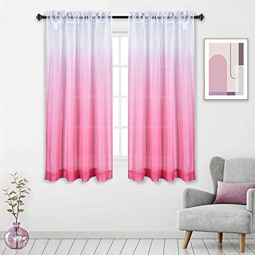 Durchscheinender Vorhang für kleine Mädchen Kinderzimmer Schlafzimmer Ombre Farbverlauf Fensterpaneel für Prinzessin Teenage Tochter Schrank Vorhang Vorhang für Hochzeit Party Dekoration 160 cm rosa von HUTO