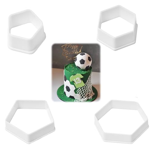HUTRADE 4 Stück Fußball Ausstecher Set, Fondant Ausstecher,Hexagon， Tortendeko, Keksschneider, DIY Kuchen Fondant Dessert für Party, Fußball Kuchenformen in Mehreren Größen von HUTRADE